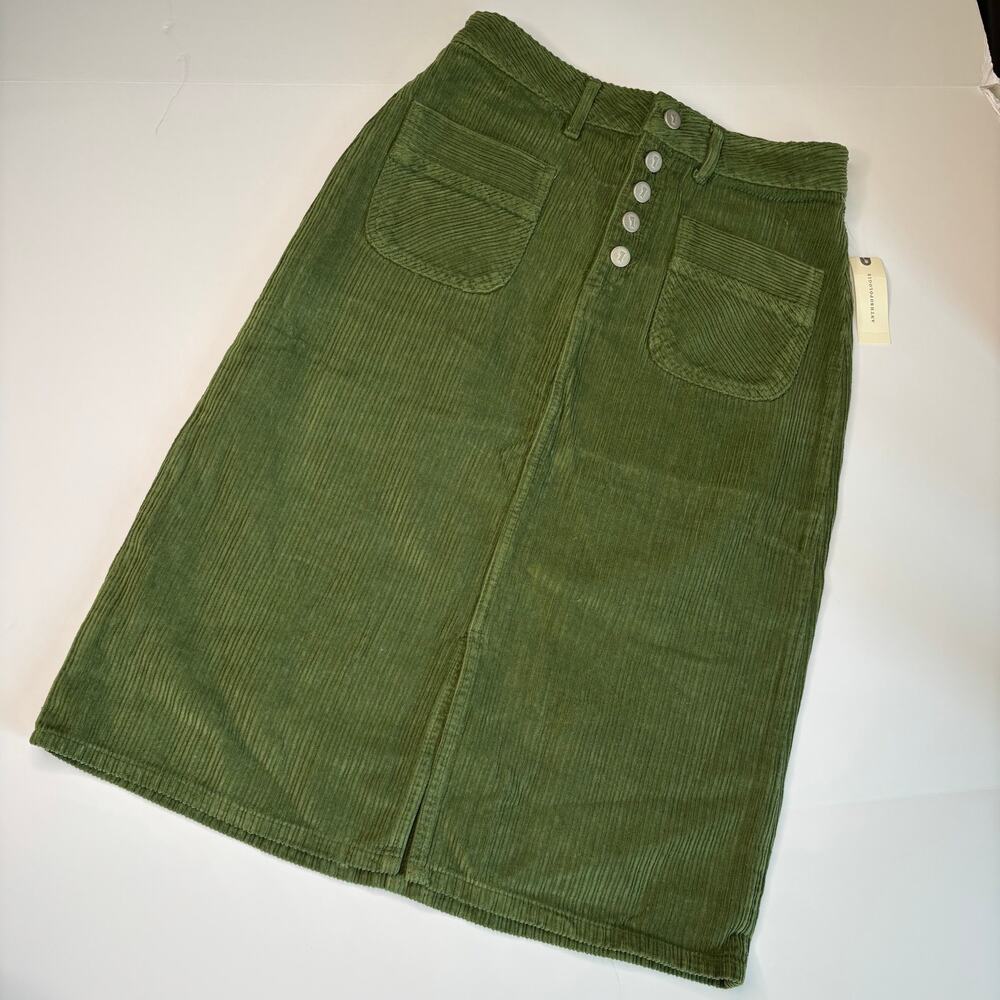 Anthropologie Pilcro Green Corduroy Button Front Pencil Midi Skirt NWT 2 - Picture 2 of 11